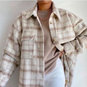 H&M Plaid Tweed Shaket Oversized Cream and Taupe